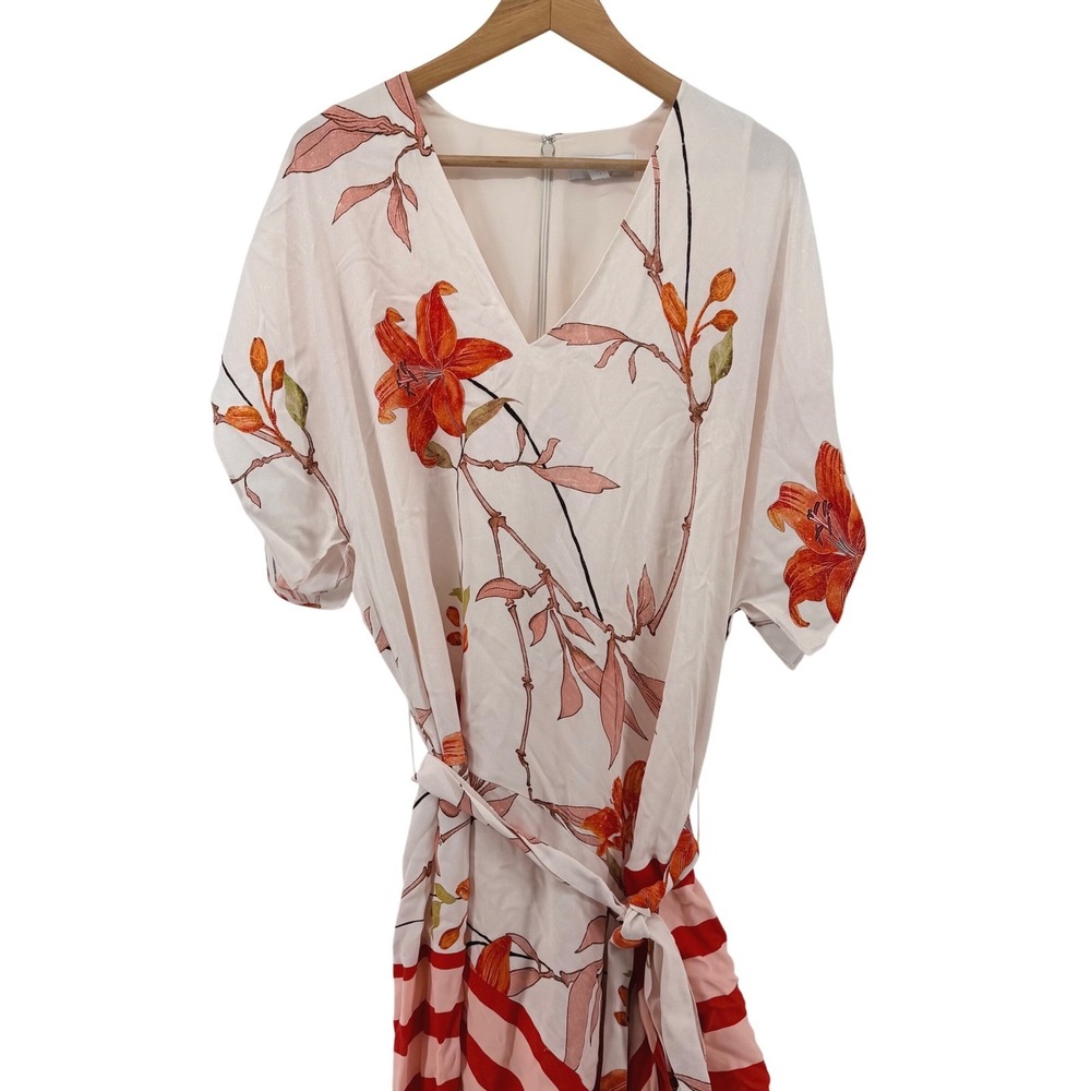 Reiss Alicia Tie Waist Maxi Dress Ivory Red 8 UK 16 US 12 - Picture 7 of 9